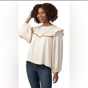 Crosby Cream Blouse with Ruffle Trim